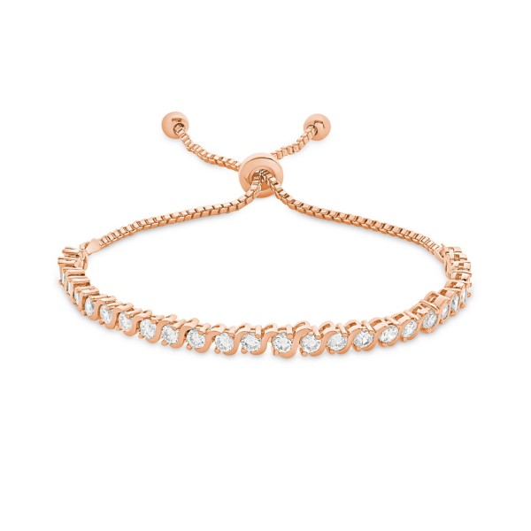 Cubic Zirconia Link Adjustable Bracelet in Rose Gold Plate