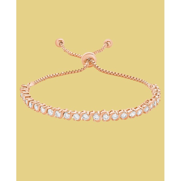 Cubic Zirconia Link Adjustable Bracelet in Rose Gold Plate