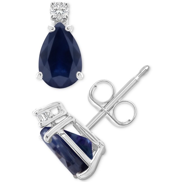 Sapphire (1-7/8 ct) & Diamond Accent Stud Earrings in 14k White Gold