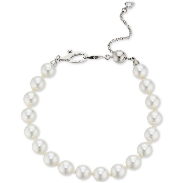 Silver-Tone Imitation Pearl Adjustable Flex Bracelet