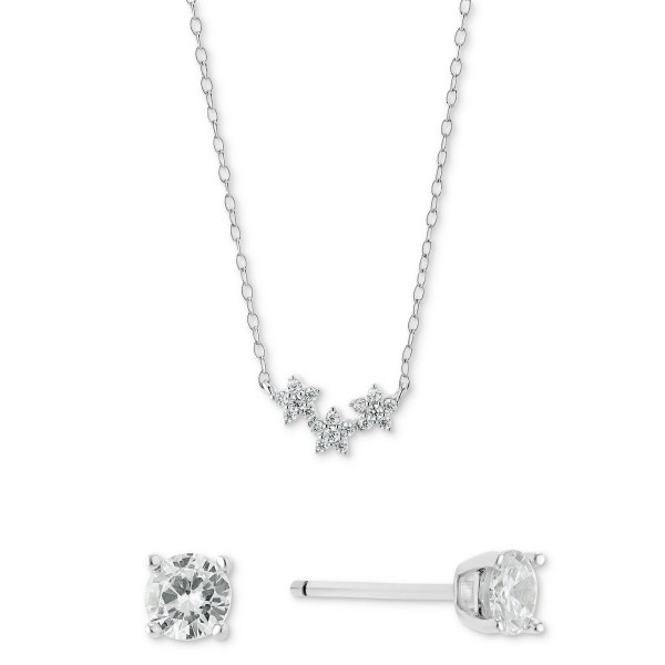 2-Pc. Set Cubic Zirconia Starflower Pendant Necklace & Solitaire Stud Earrings