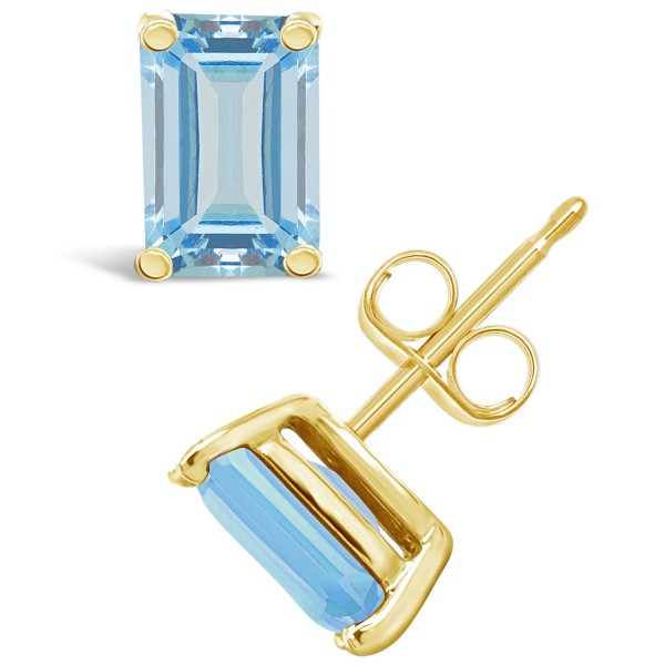 Aquamarine (1 ct) Stud Earrings in 14K Yellow Gold or 14K White Gold