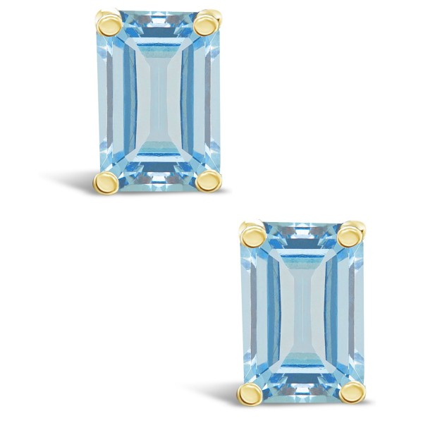 Aquamarine (1 ct) Stud Earrings in 14K Yellow Gold or 14K White Gold