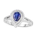 Sapphire (5/8 ct) & Diamond (1/3 ct) Double Halo Ring in 14k White Gold