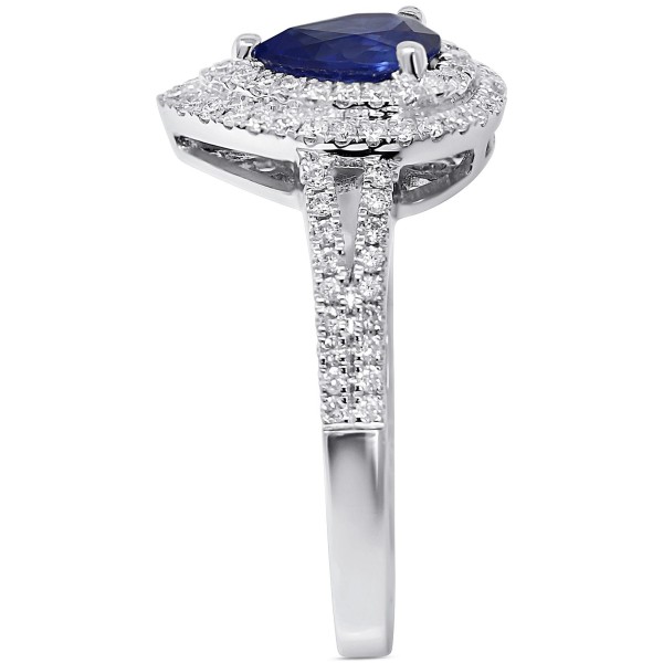 Sapphire (5/8 ct) & Diamond (1/3 ct) Double Halo Ring in 14k White Gold