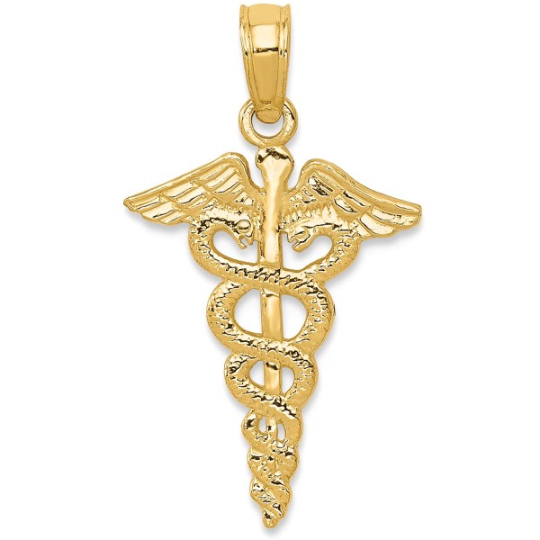 Caduceus Charm Pendant in 14k Yellow Gold