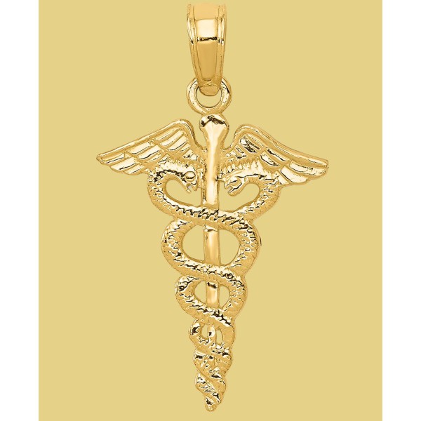 Caduceus Charm Pendant in 14k Yellow Gold