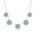 Silver-Tone Blue Stone Flower Collar Necklace, 16-1/4