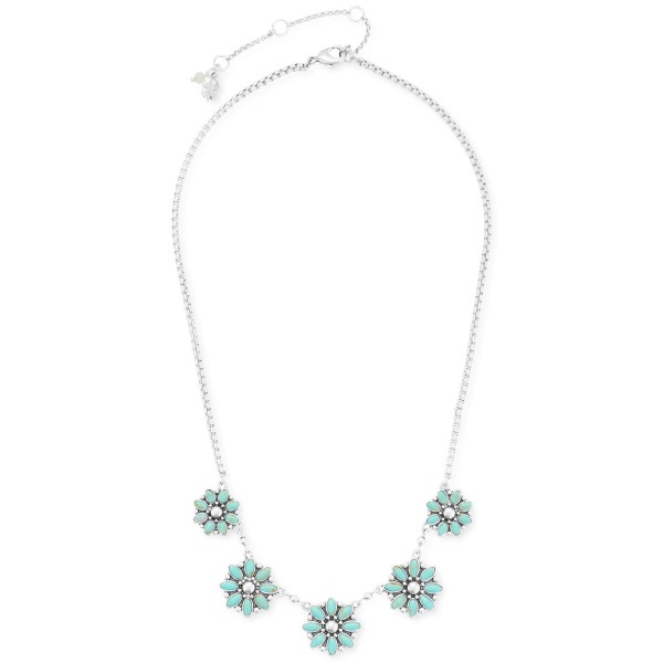 Silver-Tone Blue Stone Flower Collar Necklace, 16-1/4