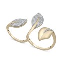 Diamond Leaf Open Cuff Double Ring (1/2 ct) in 10k White or Yellow Gold