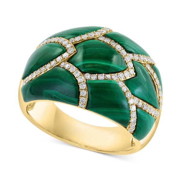 Malachite & Diamond (1/3 ct) Statement Ring in 14k Gold