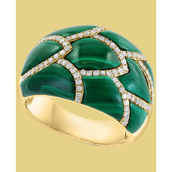 Malachite & Diamond (1/3 ct) Statement Ring in 14k Gold