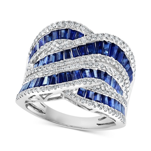 Sapphire (3-1/3 ct) & Diamond (5/8 ct) Swirl Statement Ring in 14k White Gold