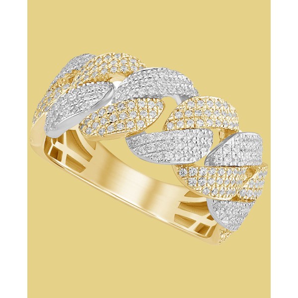 Diamond Pavé Chain Link Statement Ring (3/4 ct) in 10k Two-Tone Gold