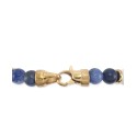 Lapis Lazuli & White Agate Bead Stretch Bracelet in Gold-Tone Ion-Plated Stainless Steel