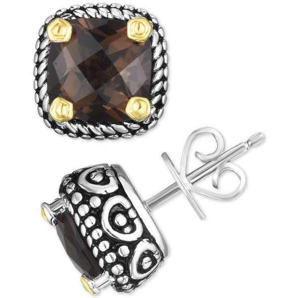 Smoky Quartz Two-Tone Stud Earrings (4 ct) & 14k Gold