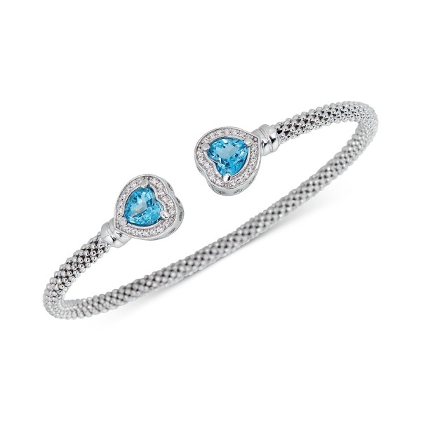 Blue Topaz (1-3/4 ct) & White Topaz (1/3 ct) Heart Cuff Bracelet