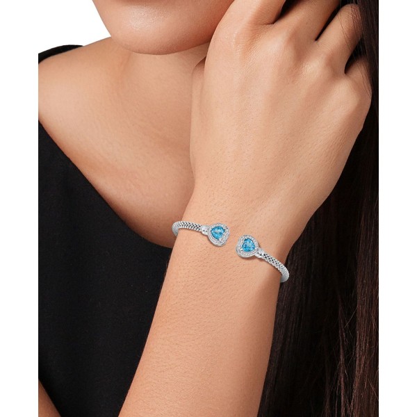 Blue Topaz (1-3/4 ct) & White Topaz (1/3 ct) Heart Cuff Bracelet