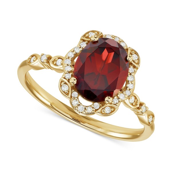 Garnet (2-1/4 ct) & Diamond (1/8 ct) Halo Ring in 14k Gold