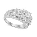 Diamond Three Stone Halo Multirow Ring (1 ct) in 10k White Gold