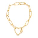 Cubic Zirconia Link Heart Bracelet in Yellow Gold or Rose Gold Plate