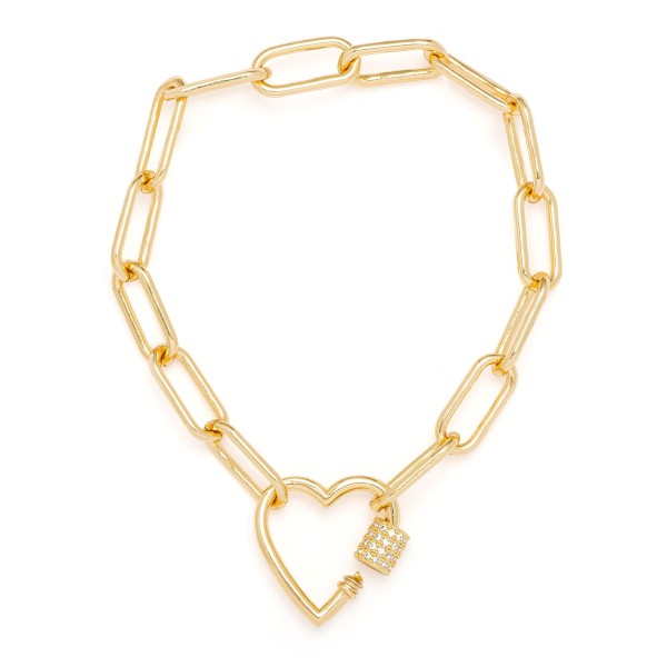 Cubic Zirconia Link Heart Bracelet in Yellow Gold or Rose Gold Plate