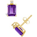 Amethyst (1-1/10 ct) and Diamond Accent Stud Earrings in 14K Yellow Gold or 14K White Gold