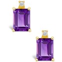 Amethyst (1-1/10 ct) and Diamond Accent Stud Earrings in 14K Yellow Gold or 14K White Gold