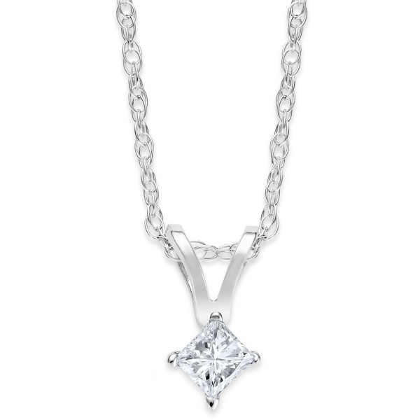 10k White Gold Necklace, Princess-Cut Diamond Accent Pendant