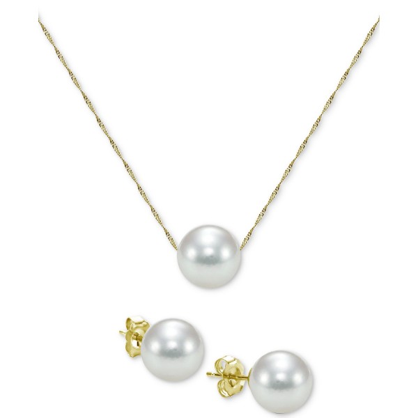 2-Pc. Set (7mm) Pendant Necklace & Stud Earrings in 14k Gold