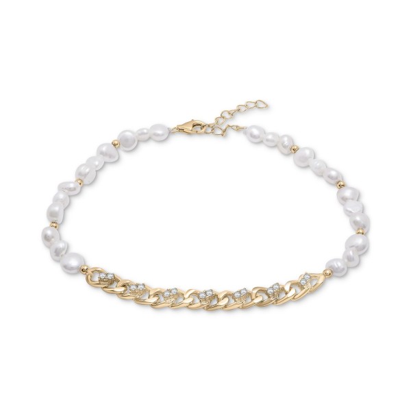 Cubic Zirconia Link Bracelet in 14k Gold-Plated Sterling Silver