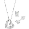 2-Pc. Set Heart Pendant Necklace & Solitaire Baguette Stud Earrings