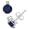 Sapphire (1-1/3 ct) & Diamond Accent Stud Earrings in 14k White Gold