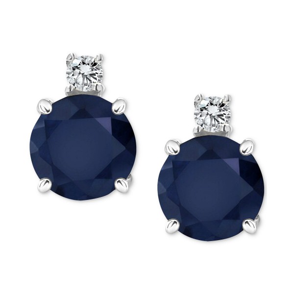 Sapphire (1-1/3 ct) & Diamond Accent Stud Earrings in 14k White Gold