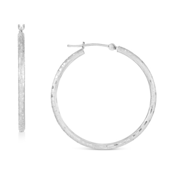 Textured Medium Hoop Earrings in 10k White Gold, 30mm