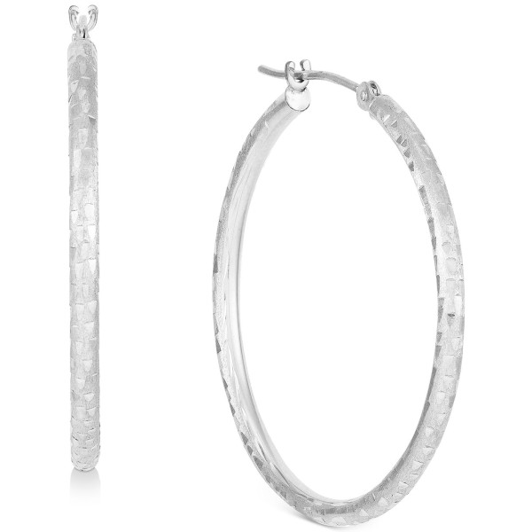 Textured Medium Hoop Earrings in 10k White Gold, 30mm