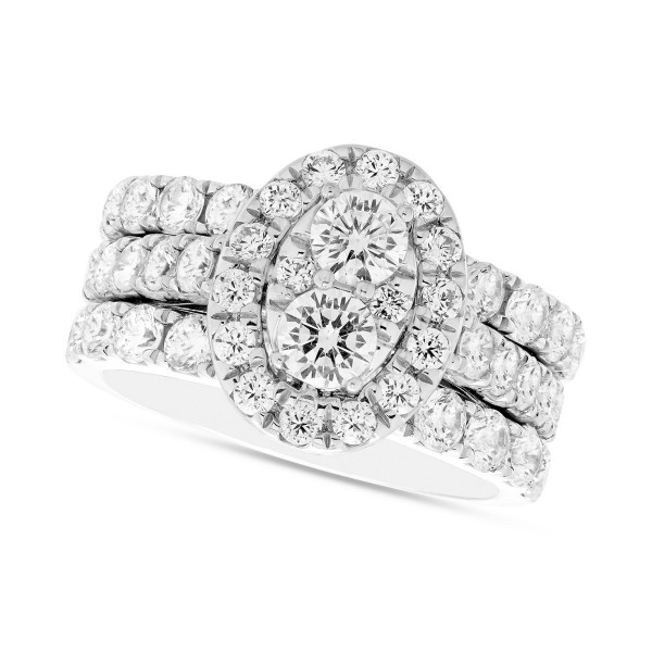 Diamond Oval Cluster 3-Pc Bridal Set (3 ct) in 14k White Gold