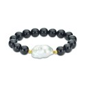 Onyx & Cultured Freshwater Baroque Pearl (14-15mm) Bracelet in 14k Gold