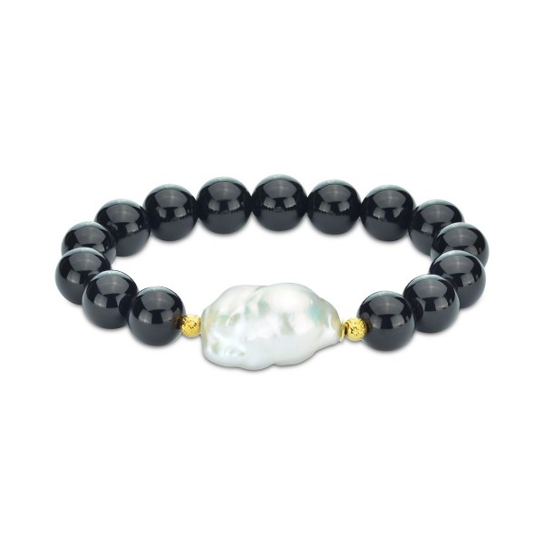 Onyx & Cultured Freshwater Baroque Pearl (14-15mm) Bracelet in 14k Gold