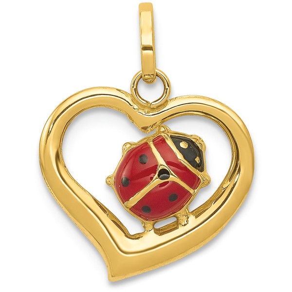 Ladybug Heart Charm Pendant in 14k Gold