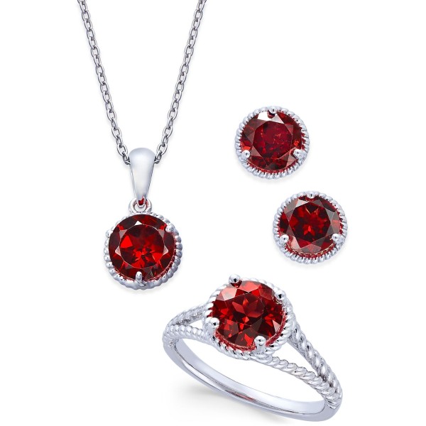 Rhodolite Garnet Rope-Style Pendant Necklace, Stud Earrings and Ring Set (5 ct)