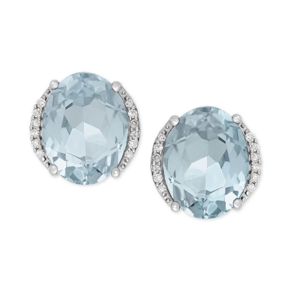 Aquamarine (3 ct) and Diamond Accent Stud Earrings