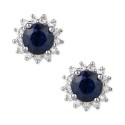 Sapphire (7/8 ct) & Diamond (1/5 ct) Halo Stud Earrings in 14k White Gold