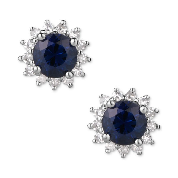 Sapphire (7/8 ct) & Diamond (1/5 ct) Halo Stud Earrings in 14k White Gold