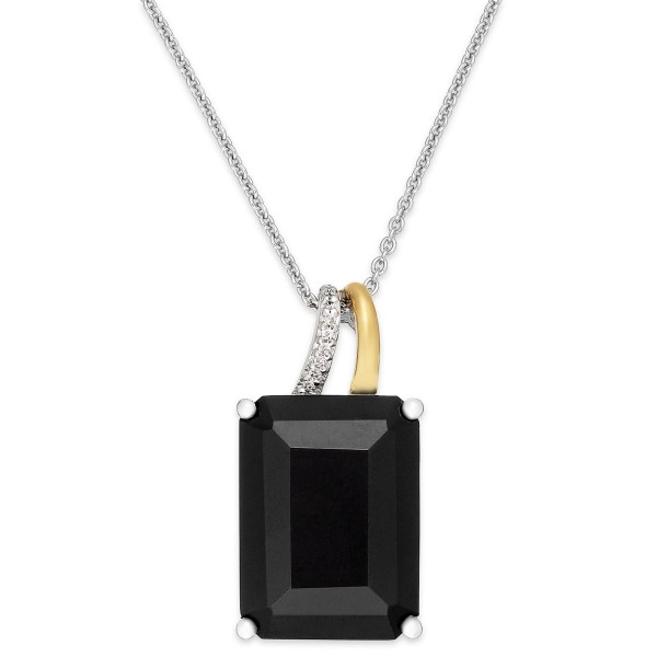 Onyx (10 ct) and Diamond Accent Pendant Necklace and 14k Gold