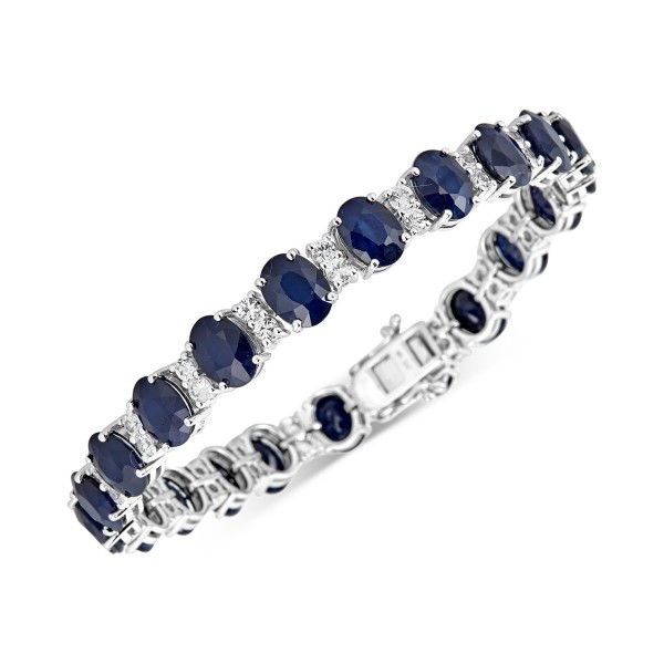 Sapphire (32-1/2 ct) & White Topaz (2-1/10 ct) Tennis Bracelet