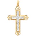 Ornate Two-Tone Cross Pendant in 14k Gold