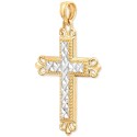 Ornate Two-Tone Cross Pendant in 14k Gold