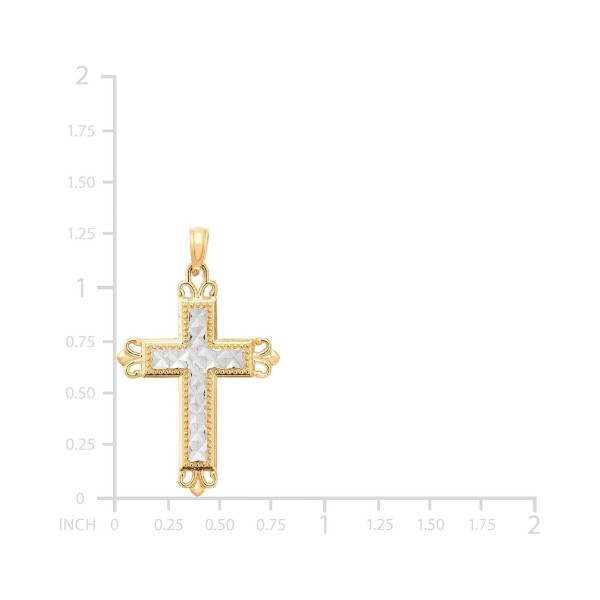 Ornate Two-Tone Cross Pendant in 14k Gold