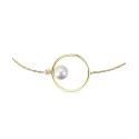 White Pearl Solitaire Asymmetrical Wire Halo Delicate Bracelet